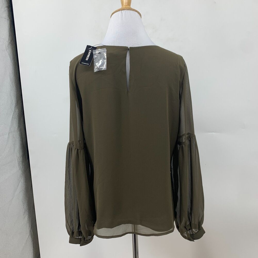 Express Blouse Womens S Small Otter Keyhole Crew Tiered Balloon Sleeves Juliet - Picture 6 of 16